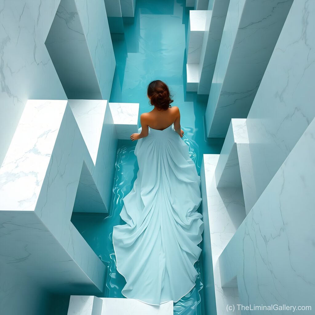 An intricate marble labyrinth exuding timeless elegance and surreal architectural beauty.